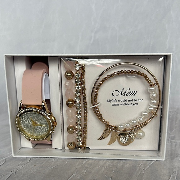 Pink & Gold Watch & Jewlery Bracelets Gift Set For Mom Mothers Day Gift NIB - Picture 7 of 13